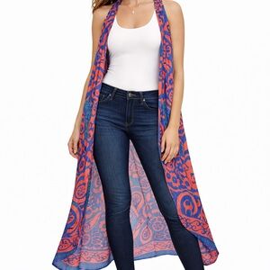 Boho Printed Sleeveless Duster Kimono